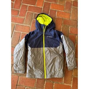 Columbia Omni-Tech Boys Jacket Navy Gray Lime Green Omni-Heat Winter Coat Size M
